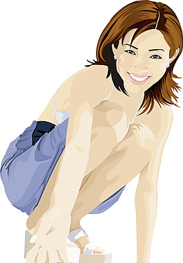 蹲地美女