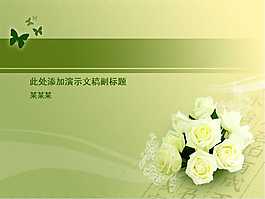 清新淡雅ppt模板之淡绿色花卉