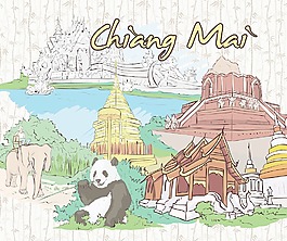 清邁的涂鴉矢量插畫