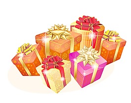 裝飾一新的圣誕禮品盒與黃金和紅絲帶矢量