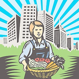 女性農(nóng)民收獲有機建筑復(fù)古