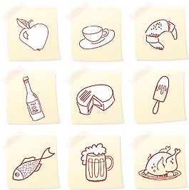 向量組在便條紙食品圖標