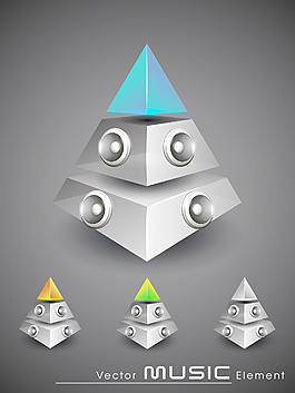音箱和透明度和光澤效果的3D音樂金字塔