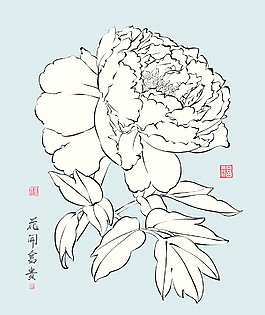 書(shū)法藝術(shù)的中國(guó)牡丹平移向量的水墨畫(huà)：紅郵票繁榮翻譯：梅花好運(yùn)