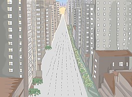 卡通背景与城市矢量插画