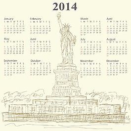 自由女神像2014年份的日歷