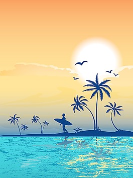 棕櫚樹矢量插畫夏季背景
