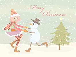 圣誕節(jié)矢量背景的女孩和雪人