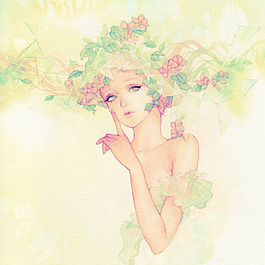 美少女水彩插畫