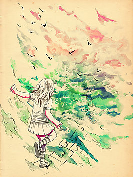 美少女水彩插畫