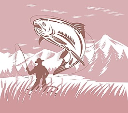 漁民捕鱒魚飛跳