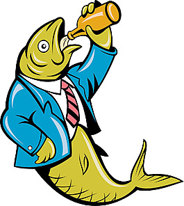 鯡魚(yú)西裝喝啤酒瓶