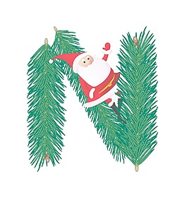 圣誕裝飾杉樹的ABC滑稽的圣誕老人的信N矢量