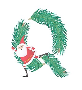 圣誕裝飾杉樹的ABC滑稽的圣誕老人的信 Q矢量