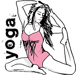 女人的冥想和做瑜伽的矢量插圖摘要素描