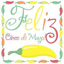 Feliz Cinco de Mayo（幸福5月第五）矢量格式的辣椒卡