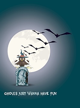 萬(wàn)圣節(jié)的背景與貓頭鷹矢量插畫