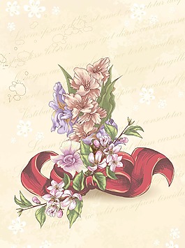 花卉背景矢量插畫弓和花束