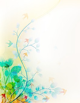 矢量古董背景花與鳥群