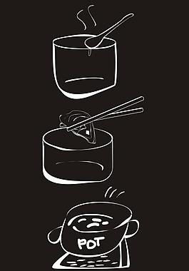 汤肉火锅线稿矢量图