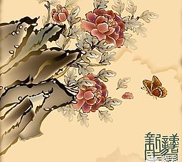 中國風蝶戀花吉祥年畫矢量圖