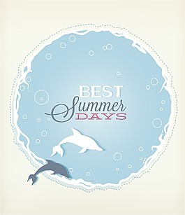 夏天的太陽矢量插圖的魚云海豚