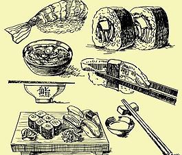 日本料理線條插畫矢量圖