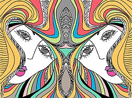 女人的臉矢量插畫摘要素描