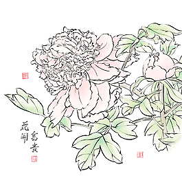 書(shū)法藝術(shù)的中國(guó)牡丹平移向量的水墨畫(huà)：紅郵票繁榮翻譯：梅花好運(yùn)