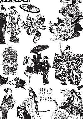 日本传统人物像矢量图