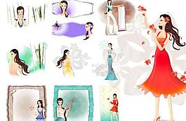精典花边框与古典美女系列矢量图2