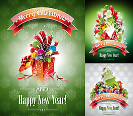 綠色圣誕樹禮包插畫矢量素材