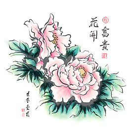 翻譯：中國(guó)牡丹的紅郵票繁榮翻譯：梅花好運(yùn)