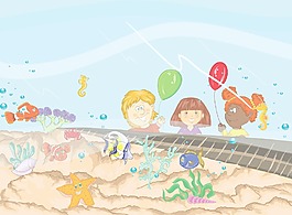 在水族館矢量插畫的孩子