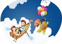 卡通人物天空劃船矢量圖