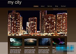 深色暗沉城市夜景展示CSS模板