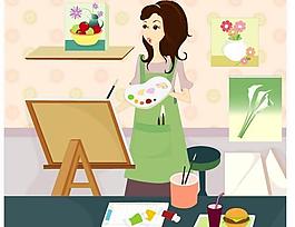 女性繪畫矢量圖