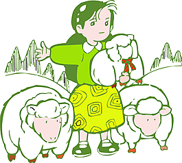 趕羊的小女孩插畫