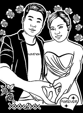 結婚照黑白簡筆畫心形手勢