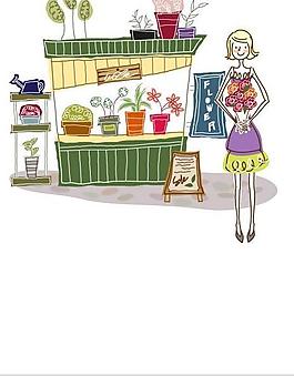 女性花店捧花矢量图