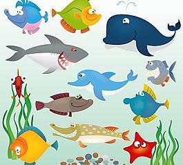 卡通海洋魚類矢量圖