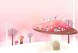 蘑菇小屋童話世界移門圖案