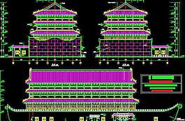 仿古船建筑平立剖面