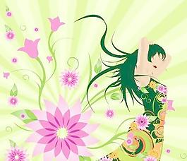 時尚女人與花紋矢量圖10