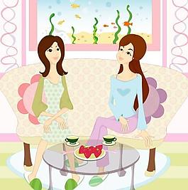 女性下午茶矢量圖