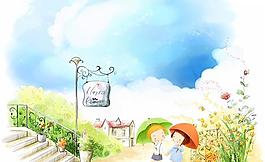可愛(ài)卡通唯美彩繪插畫矢量素材