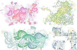 人物花朵插畫圖案矢量圖