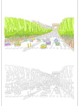 水彩城市-马路矢量图