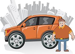 可愛卡通人物與汽車矢量圖4