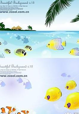 海邊熱帶魚主題矢量圖